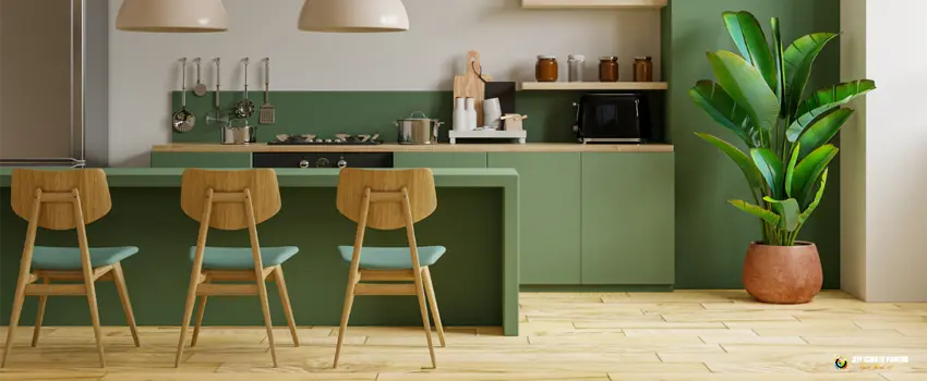 JSP-modern style kitchen interior design with green wall